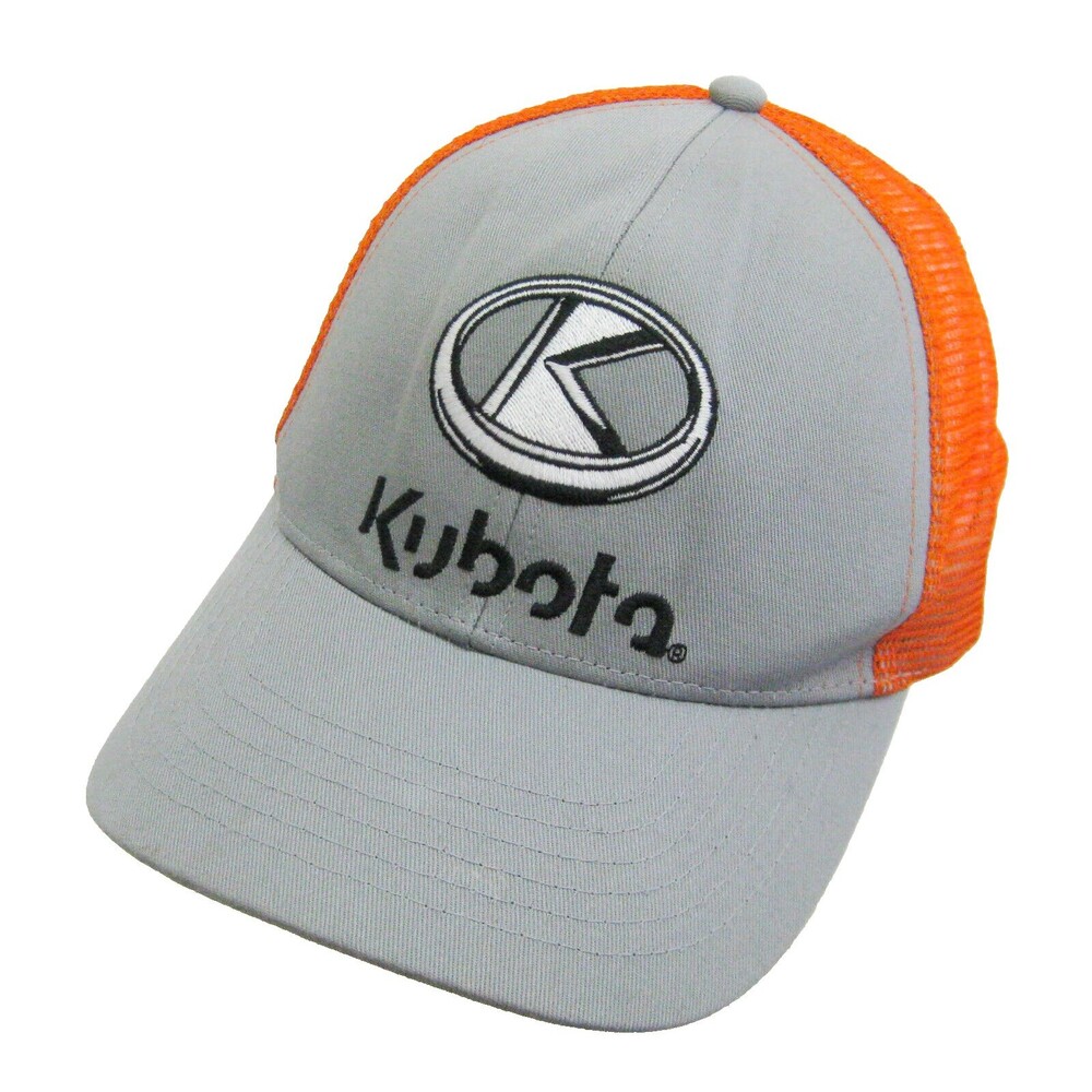 KUBOTA Men's Gray & Orange Mesh Trucker Hat Baseball Cap (Adult Adjustable)